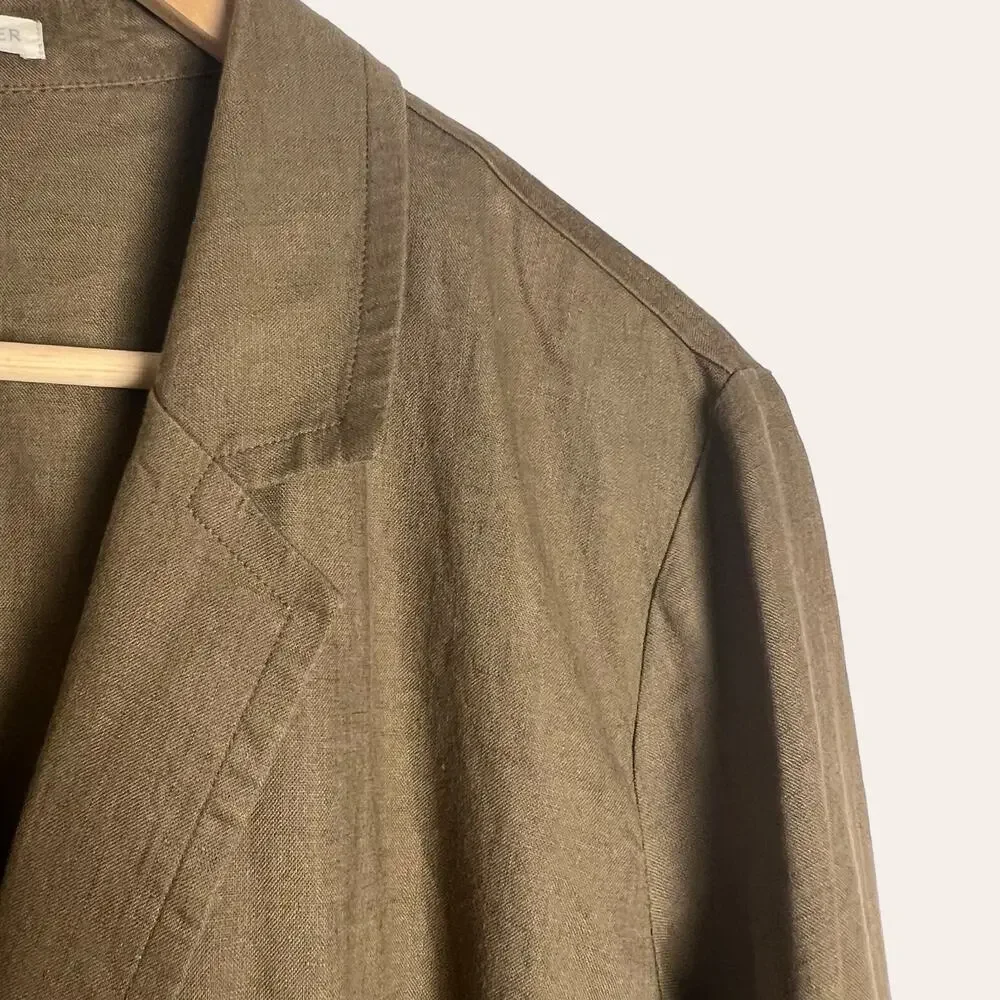 Eileen Fisher Organic Linen Olive Green Notch Collar Blazer Jacket Size XL